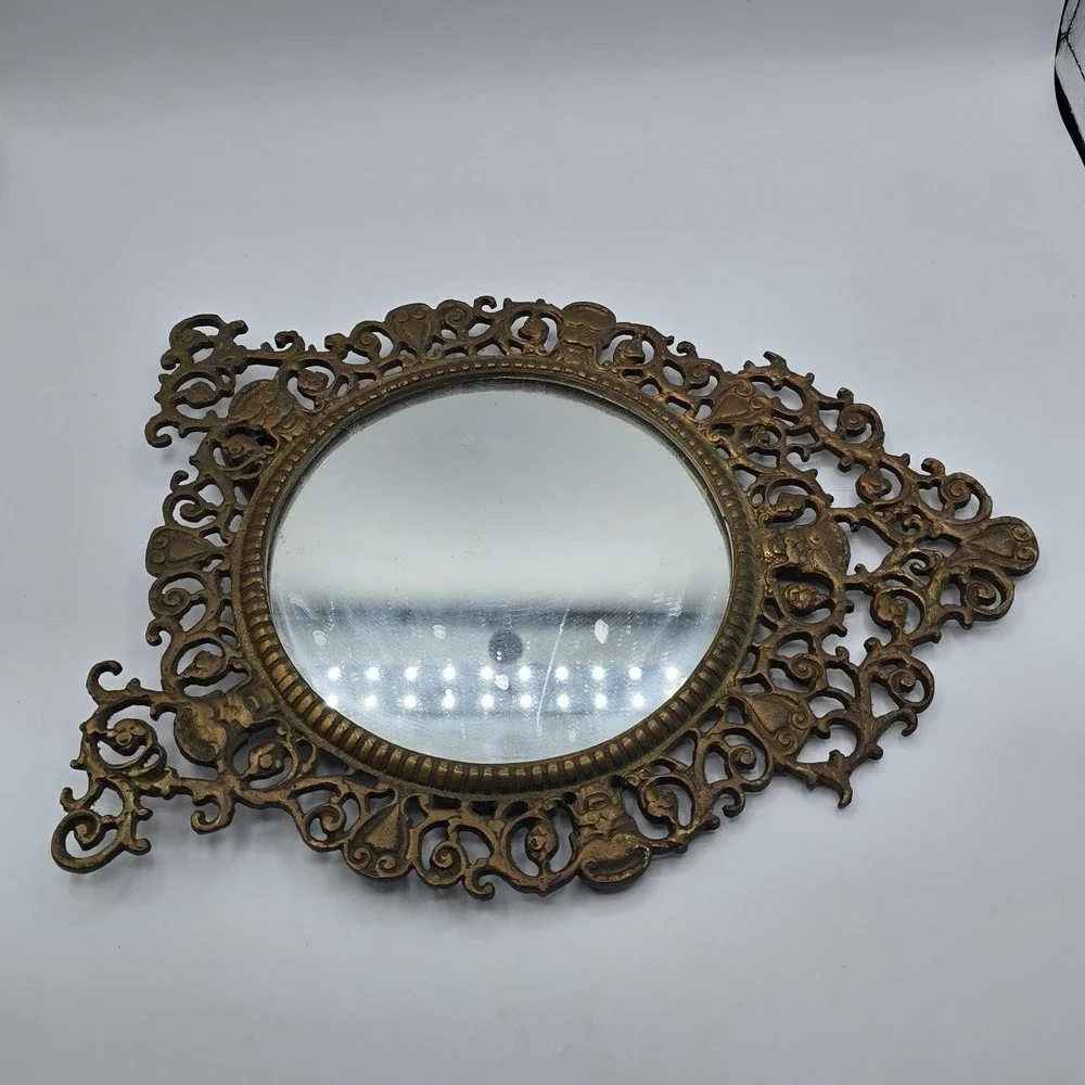 Brass Standing Mirror Hanging Wall‎ Ornate Antique Vintage Scroll